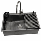 Black Kitchen Sink with Faucet Cup Rinser and Soap Dispenser - Modura Sinks