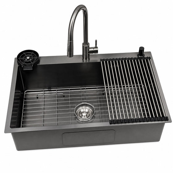 Black Sink with Faucet & Rinser
