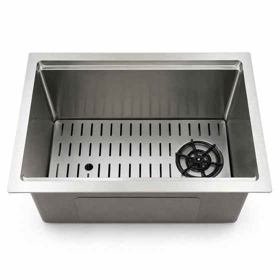 Silver Rectangular Sink with Cup Rinser