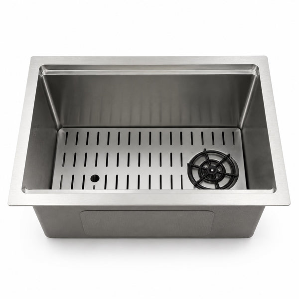 Silver Rectangular Sink with Cup Rinser