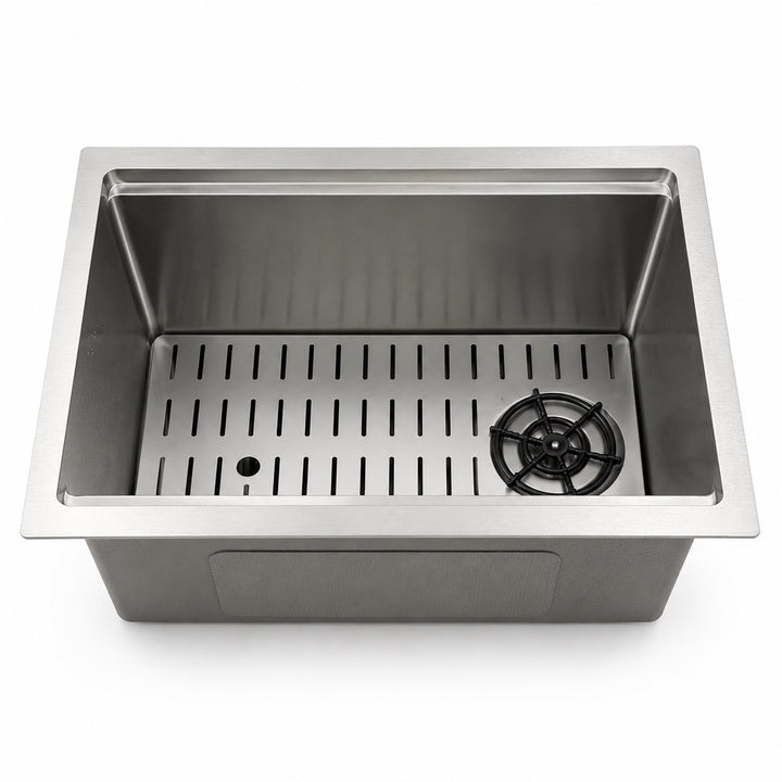 Silver Rectangular Sink with Cup Rinser - Modura Sinks