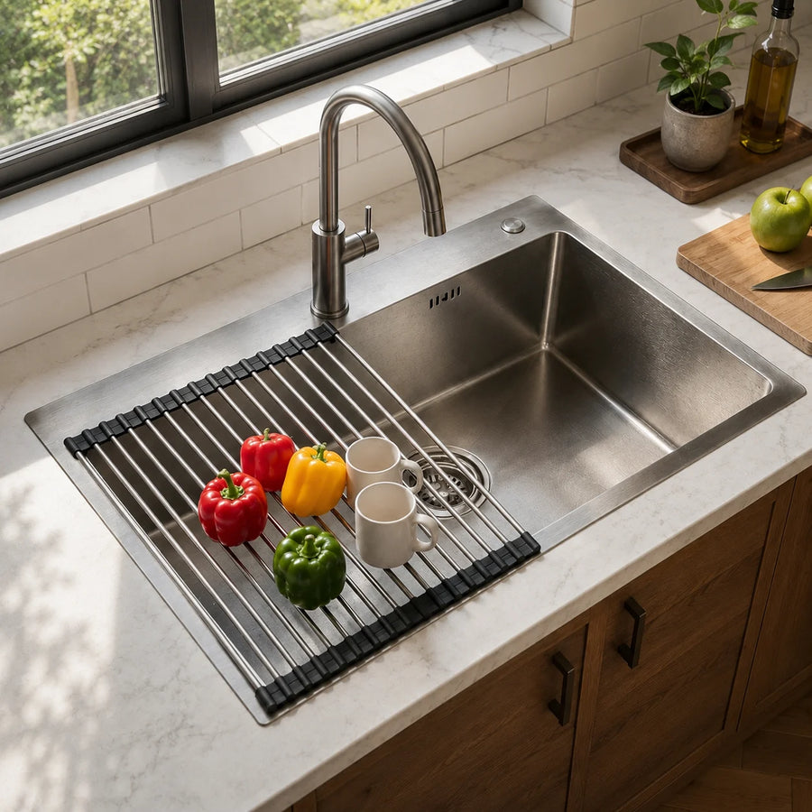Silver Sink With Drying Rack
