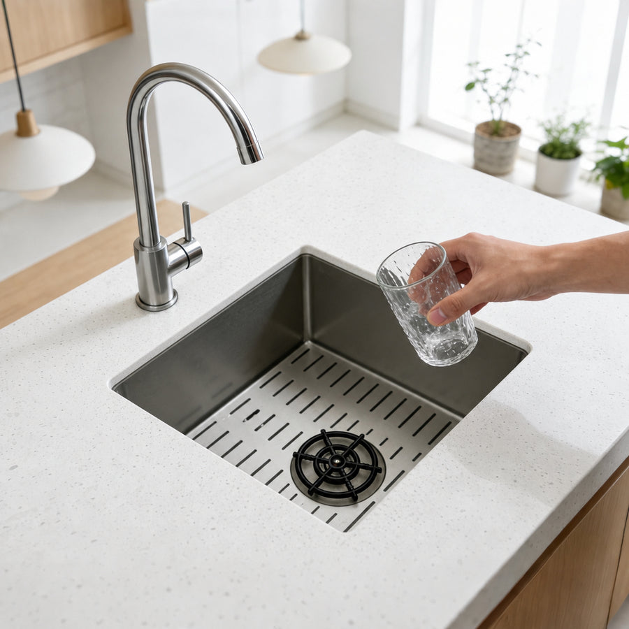 Silver Square Sink with Cup Rinser