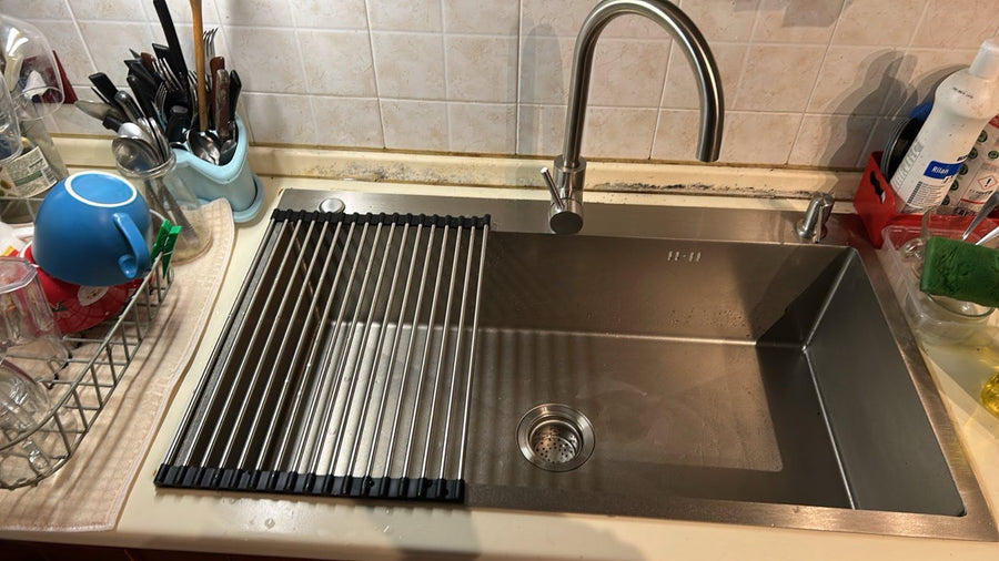 Silver Kitchen Sink with Faucet & Glass Rinser