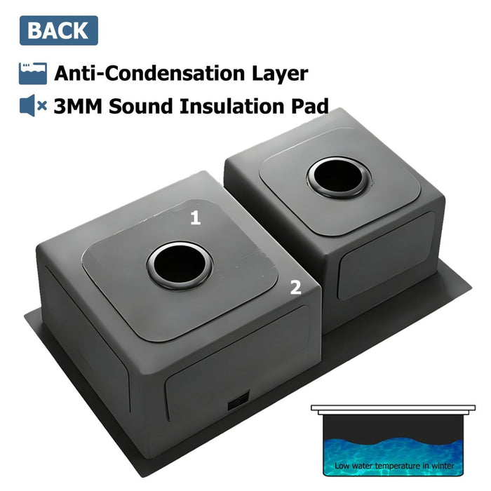 Black Double Bowl Kitchen Sink - Modura Sinks