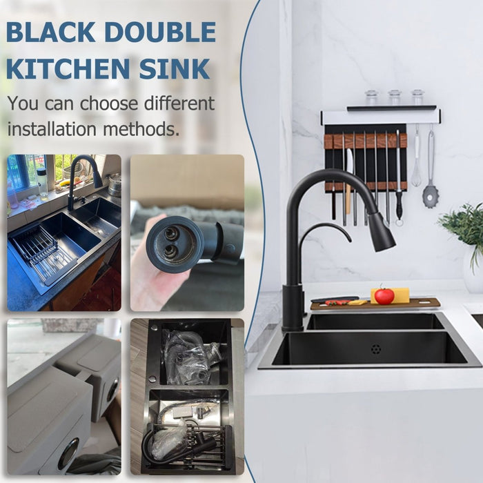 Black Double Bowl Kitchen Sink - Modura Sinks