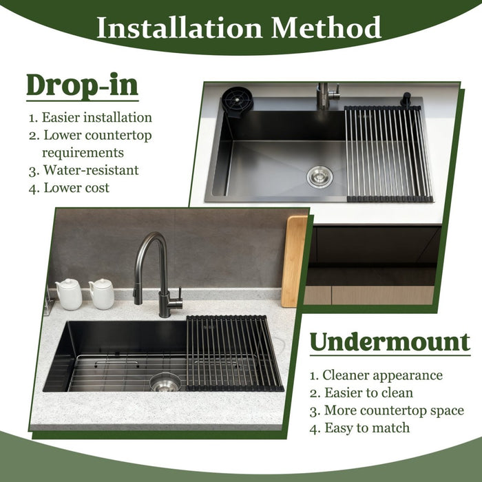 Black Kitchen Sink with Faucet, Cup Rinser & Soap Dispenser - Modura Sinks