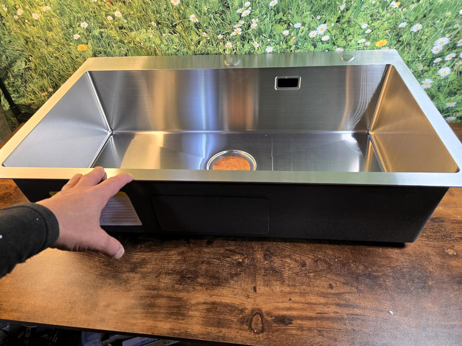 Silver Kitchen Sink with Faucet & Glass Rinser