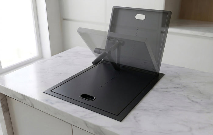 Black undermount sink with folding faucet