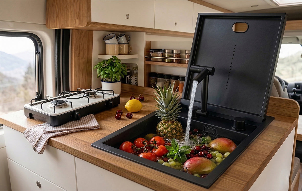 Modern black compact kitchen sink