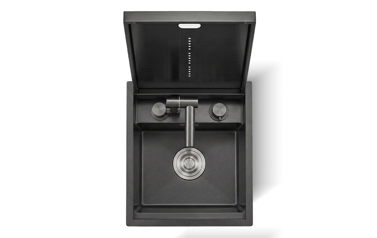 Cover Plate Sink with Folding Faucet featuring a modern design and convenient foldable faucet.