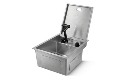 Silver cover plate sink with folding faucet