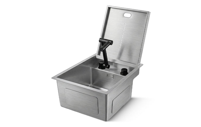 Silver cover plate sink with folding faucet