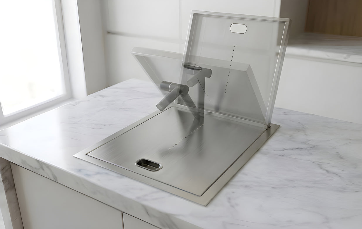 Silver undermount sink with folding faucet