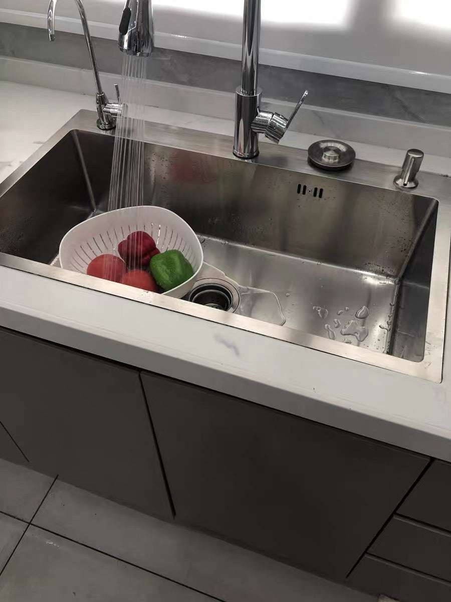 Silver Kitchen Sink with Faucet & Glass Rinser