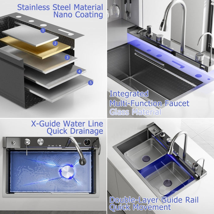 Double Waterfall Sink with 4-Way Faucet System - Modura Sinks
