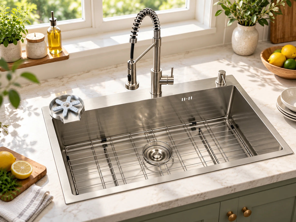 Kitchen Sink with Faucet & Glass Rinser