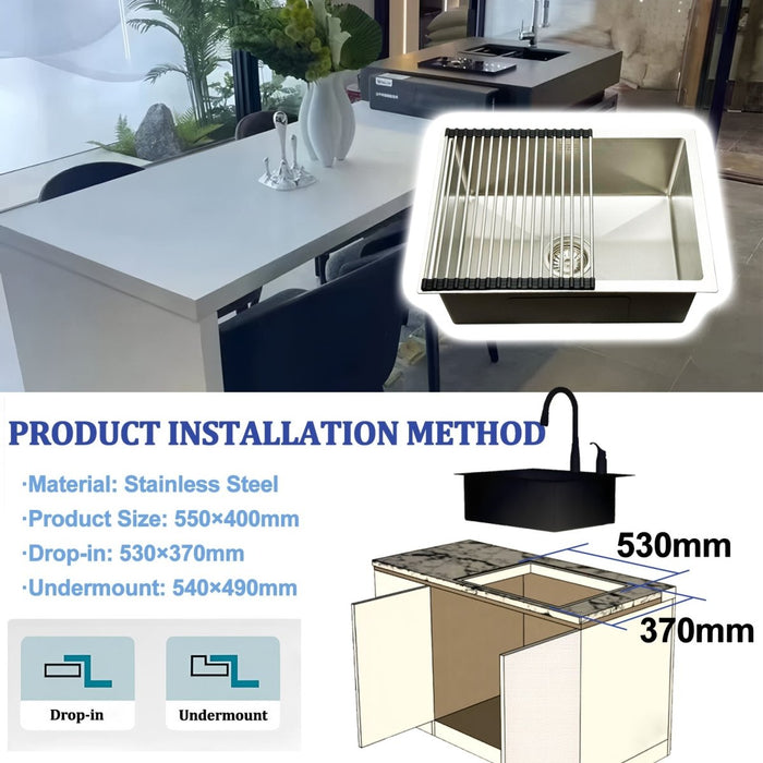 Rectangular Kitchen Sink 22 inch Silver - Modura Sinks