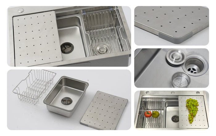 Silver Double-Step Workstation Sink - Modura Sinks