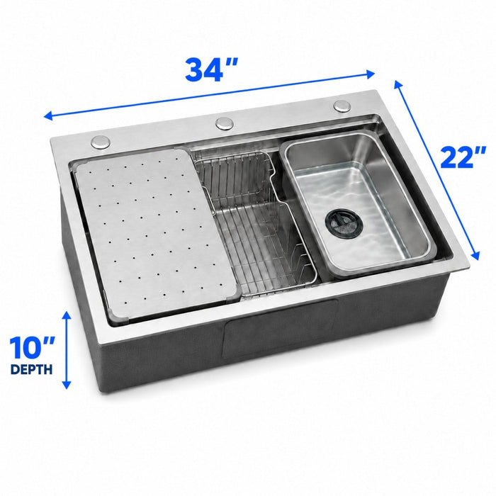 Silver Double-Step Workstation Sink - Modura Sinks