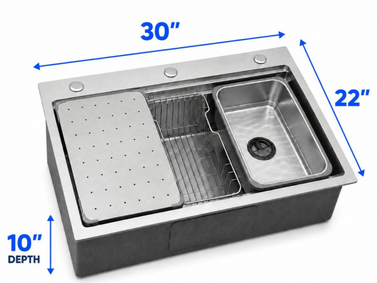 Silver Double-Step Workstation Sink - Modura Sinks