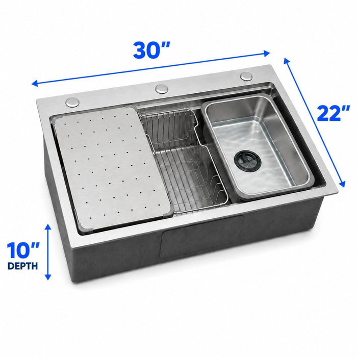 Silver Double-Step Workstation Sink - Modura Sinks