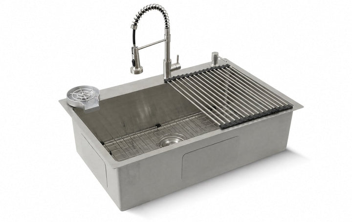 Silver Kitchen Sink with Faucet & Glass Rinser - Modura Sinks