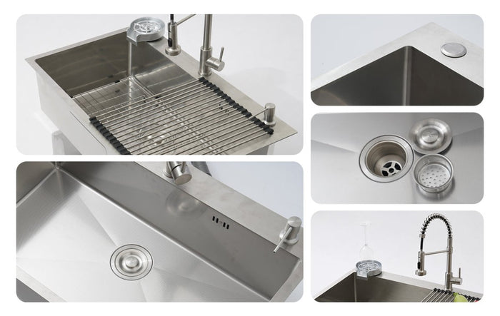 Silver Kitchen Sink with Faucet & Glass Rinser - Modura Sinks