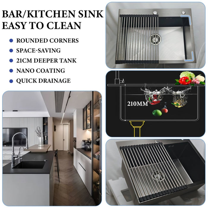 Silver Sink With Drying Rack - Modura Sinks