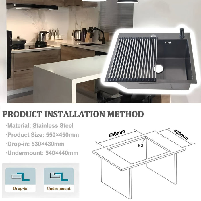 Silver Sink With Drying Rack - Modura Sinks
