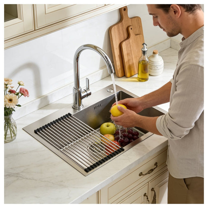 Silver Sink With Drying Rack - Modura Sinks