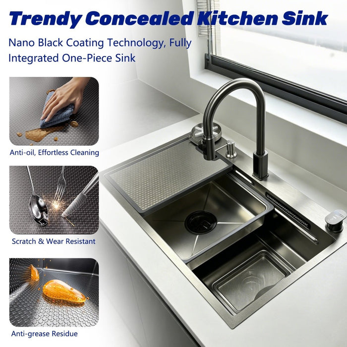 Silver Waterfall Workstation Sink - Modura Sinks