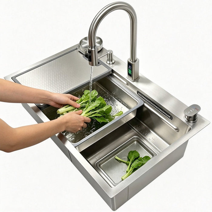Silver Waterfall Workstation Sink - Modura Sinks