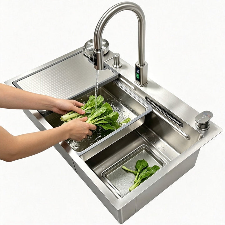 Silver Waterfall Workstation Sink - Modura Sinks