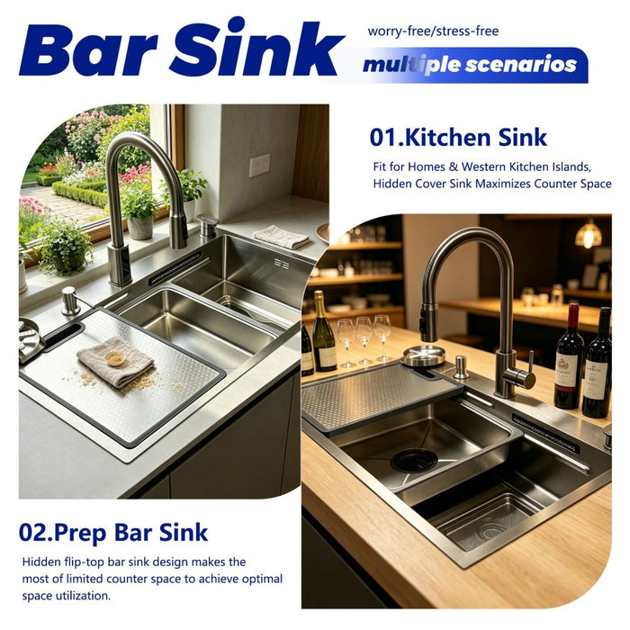 Silver Waterfall Workstation Sink - Modura Sinks