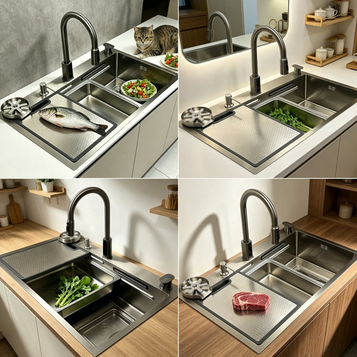 Silver Waterfall Workstation Sink - Modura Sinks