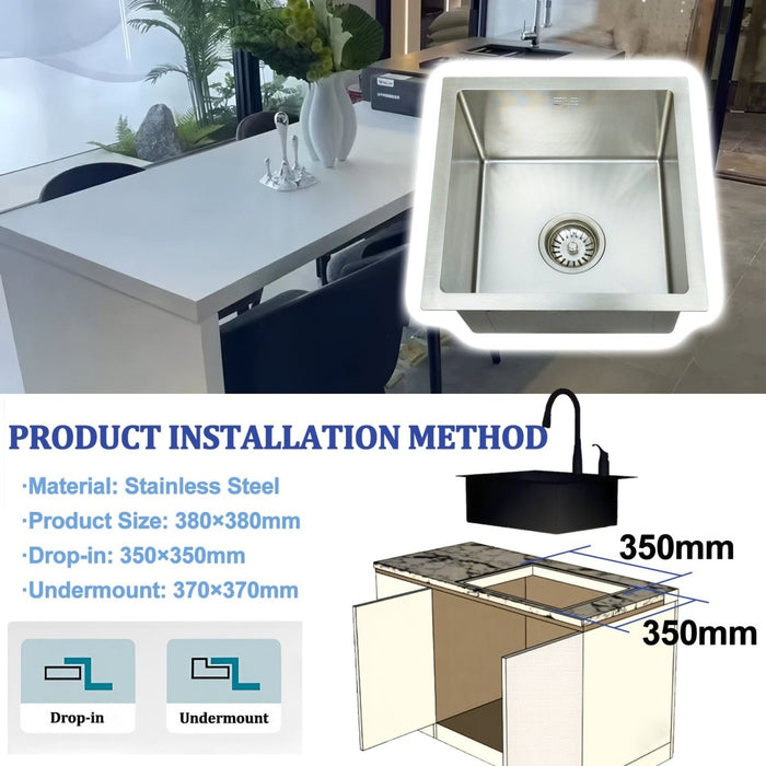 Square Kitchen Sink 15 inch Silver - Modura Sinks