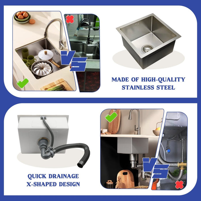 Square Kitchen Sink 15 inch Silver - Modura Sinks