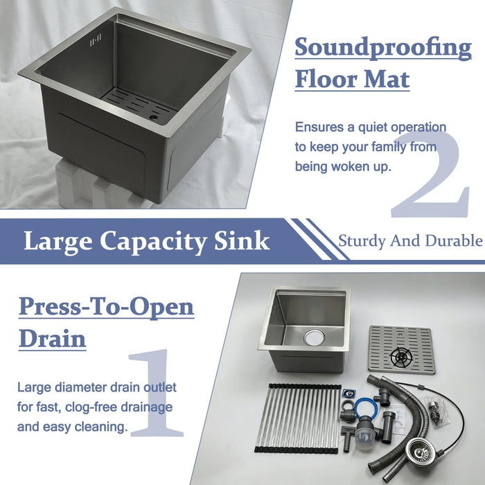 Square Kitchen Sink 15 inch Silver with Cup Rinser - Modura Sinks