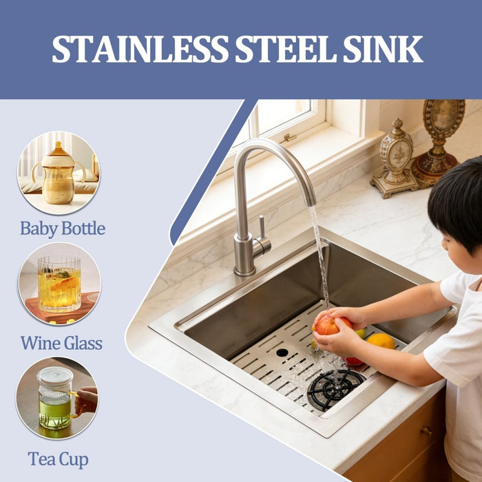 Square Kitchen Sink 15 inch Silver with Cup Rinser - Modura Sinks
