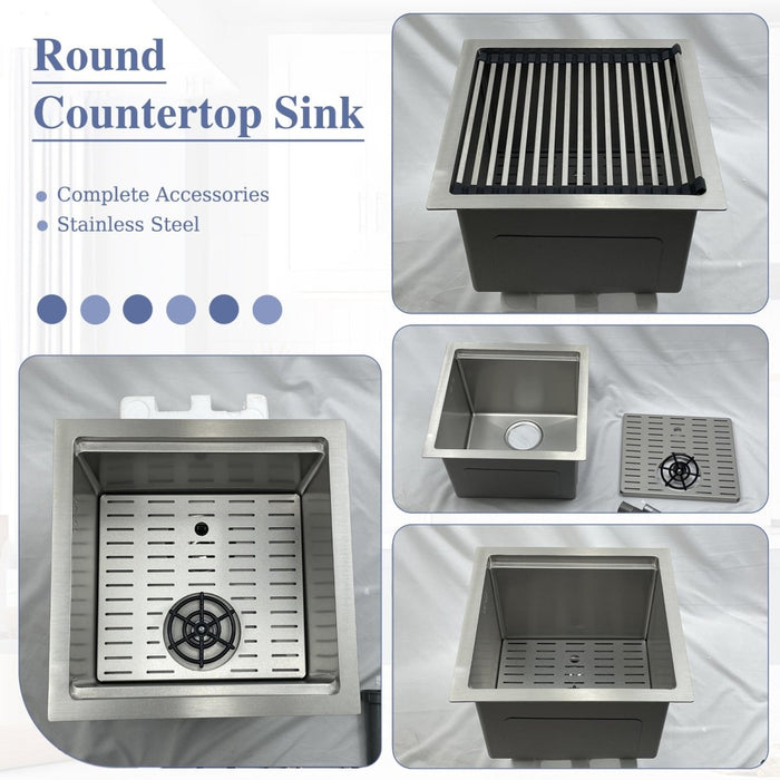 Square Kitchen Sink 15 inch Silver with Cup Rinser - Modura Sinks