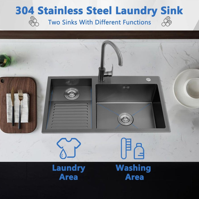 Washboard Laundry Utility Sink with Built-In Drainboard - Modura Sinks