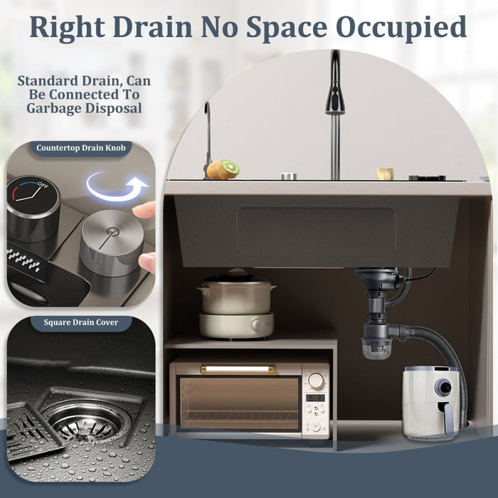 Waterfall Workstation Kitchen Sink with Digital Display & Pull-Out Faucet - Modura Sinks