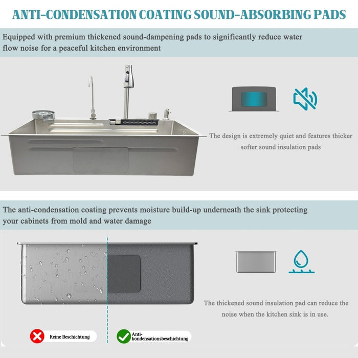 Waterfall Workstation Kitchen Sink with Digital Display & Pull-Out Faucet - Modura Sinks