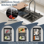 Waterfall Workstation Kitchen Sink with Digital Display & Pull-Out Faucet - Modura Sinks