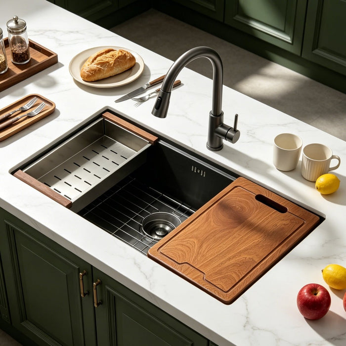 Workstation Sink with Cutting Board & Rack - Modura Sinks