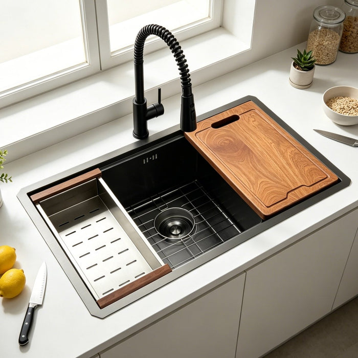 Workstation Sink with Cutting Board & Rack - Modura Sinks